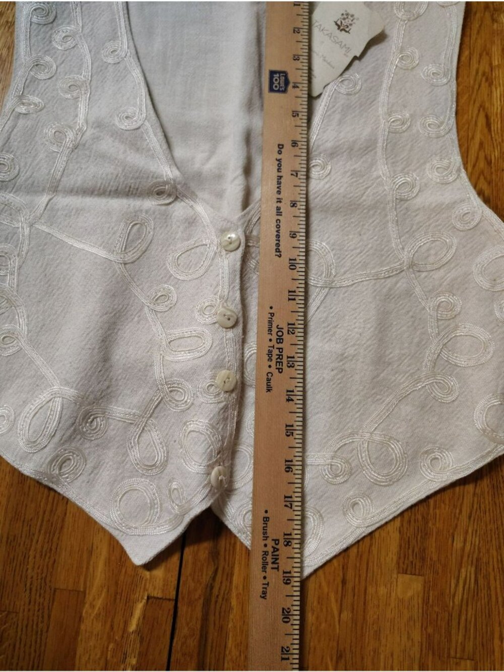 Takasami embroidered cream cotton vest Western cottagecore Mexican style - Picture 4 of 8